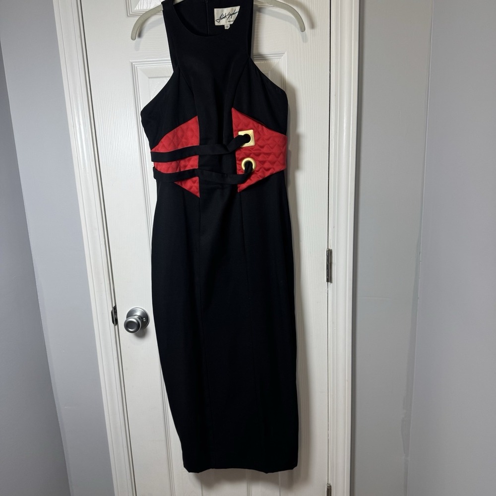 Vintage Linda Segal Corset Dress Womens 8 Black Red Sleeveless‎ High Neck USA